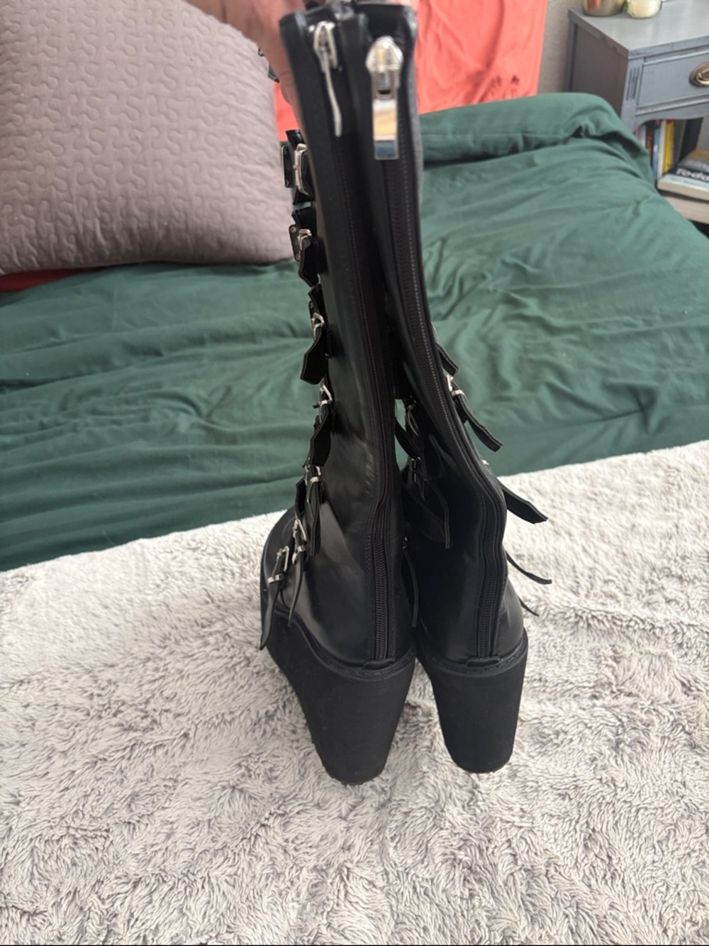 Black Platform Knee-High Buckle Boots - Women - Picture 4 of 7